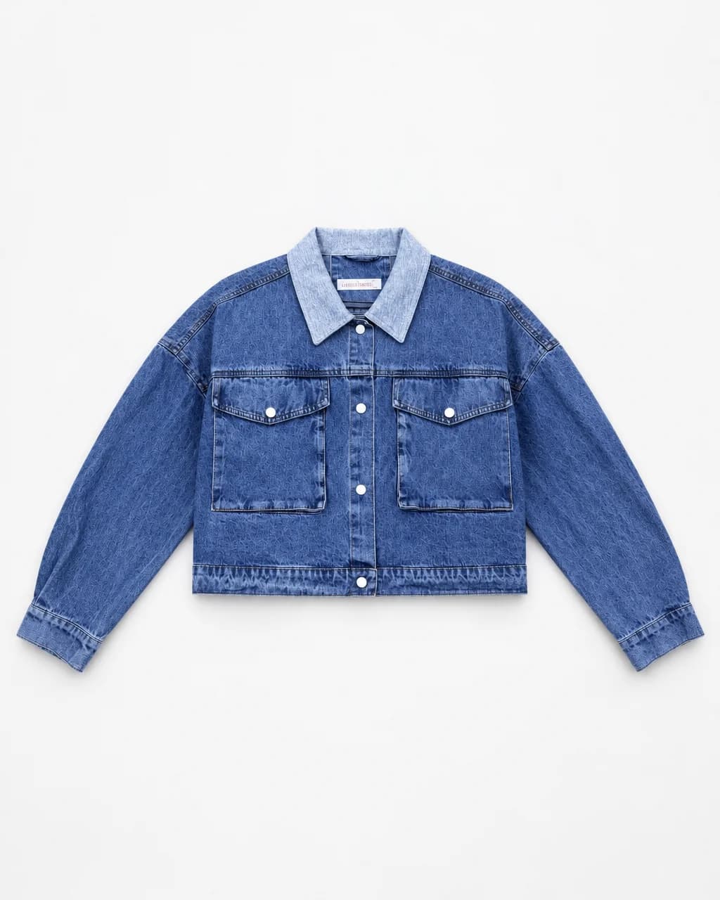 Veste courte en jean avec col bimatière